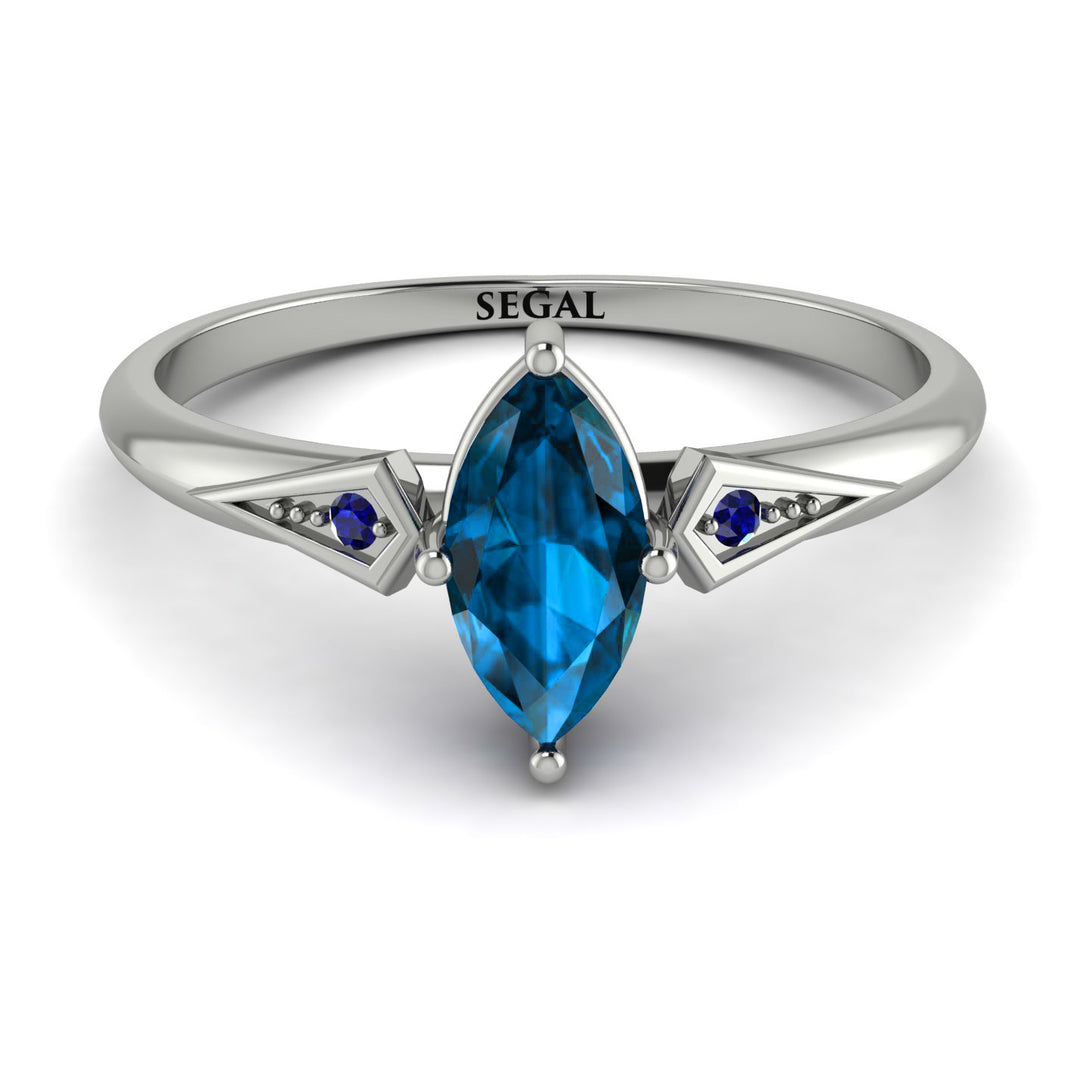 Marquise Blue Topaz Geometrical Engagement Ring - Reese No. 515