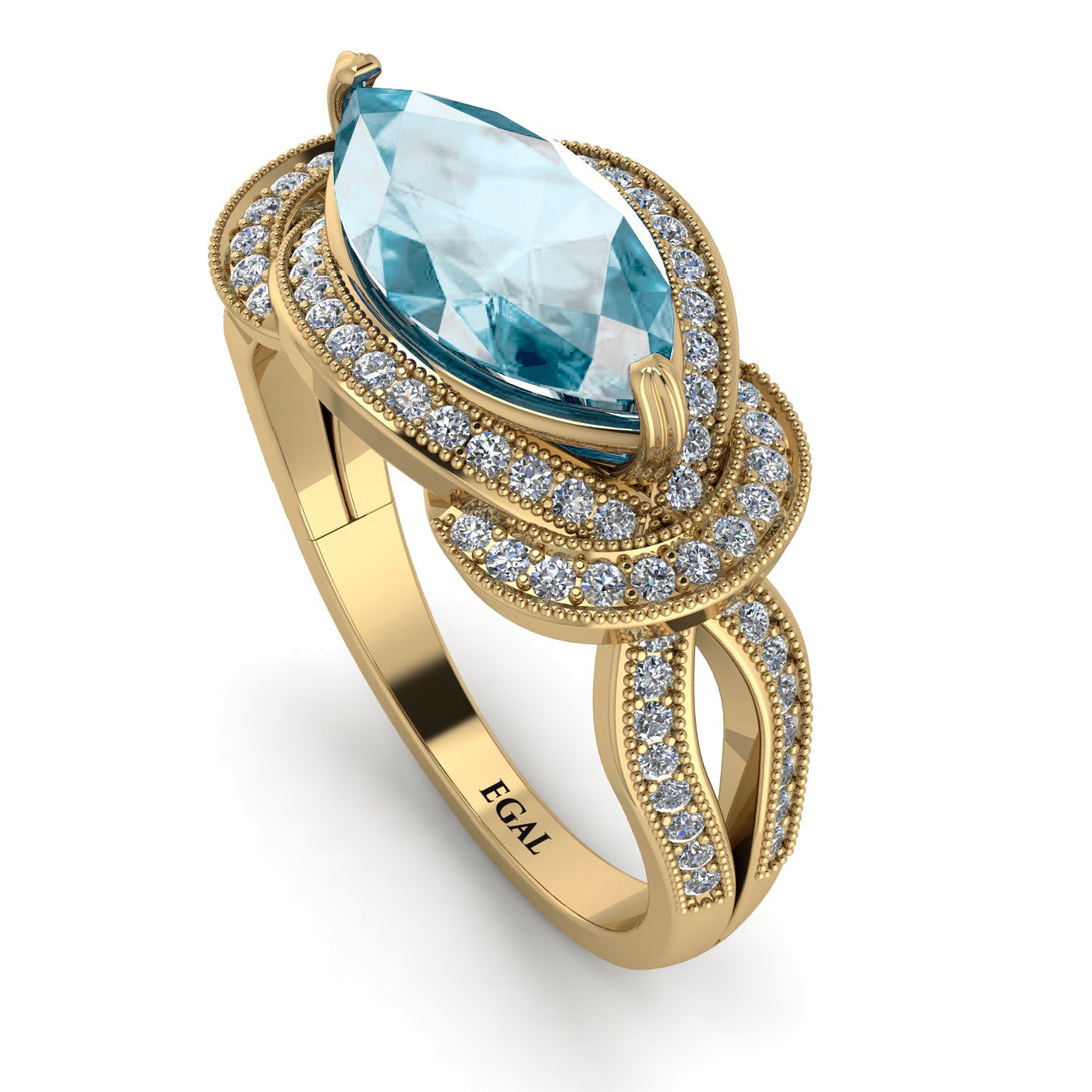 Milgrain Marquise Aquamarine Engagement Ring - Marley No. 401