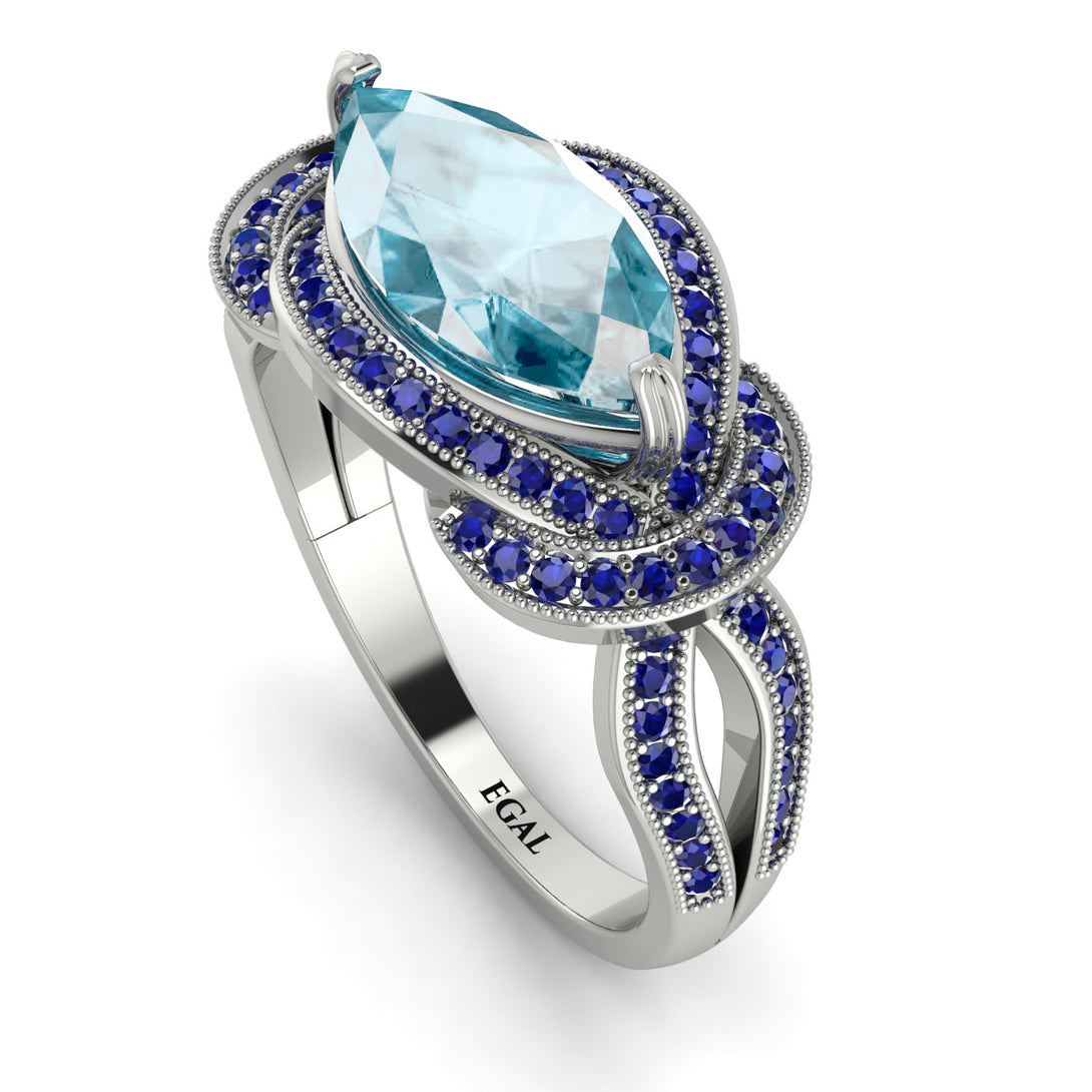 Milgrain Marquise Aquamarine Engagement Ring - Marley No. 415