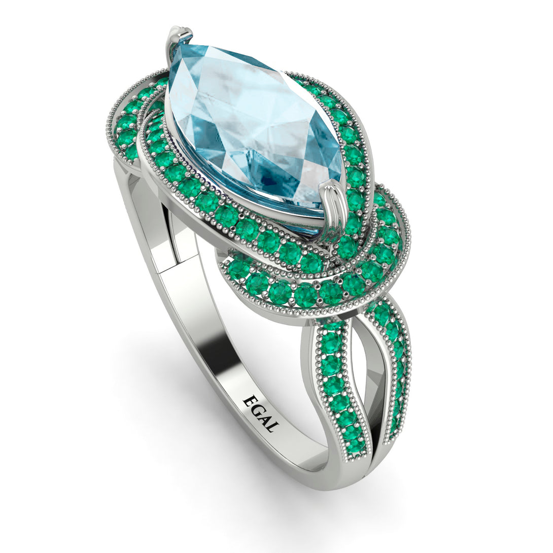 Milgrain Marquise Aquamarine Engagement Ring - Marley No. 406
