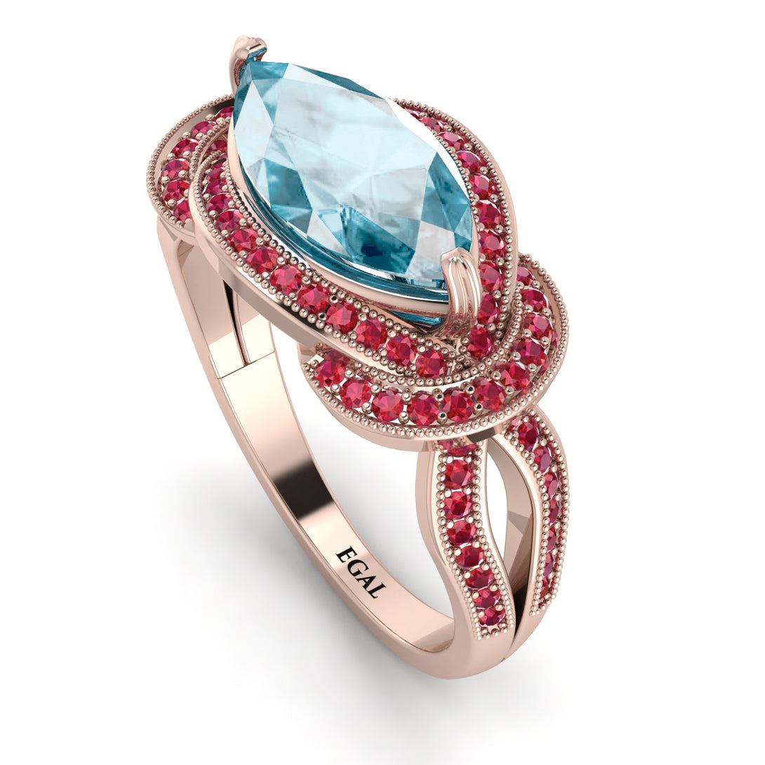 Milgrain Marquise Aquamarine Engagement Ring - Marley No. 411