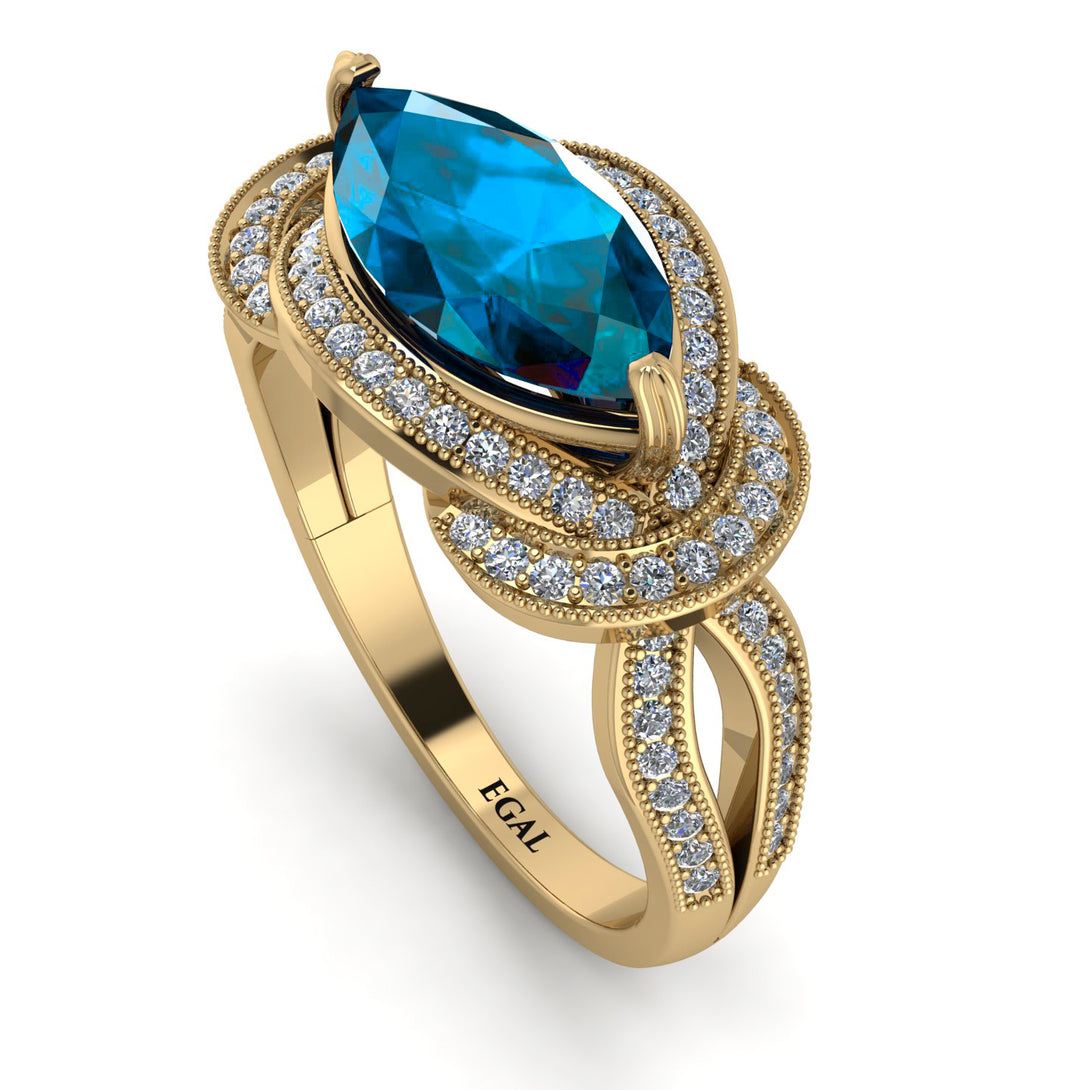 Milgrain Marquise Blue Topaz Engagement Ring - Marley No. 501