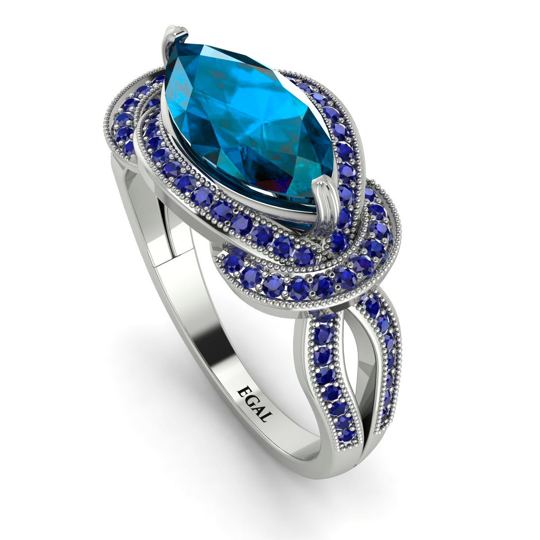 Milgrain Marquise Blue Topaz Engagement Ring - Marley No. 515