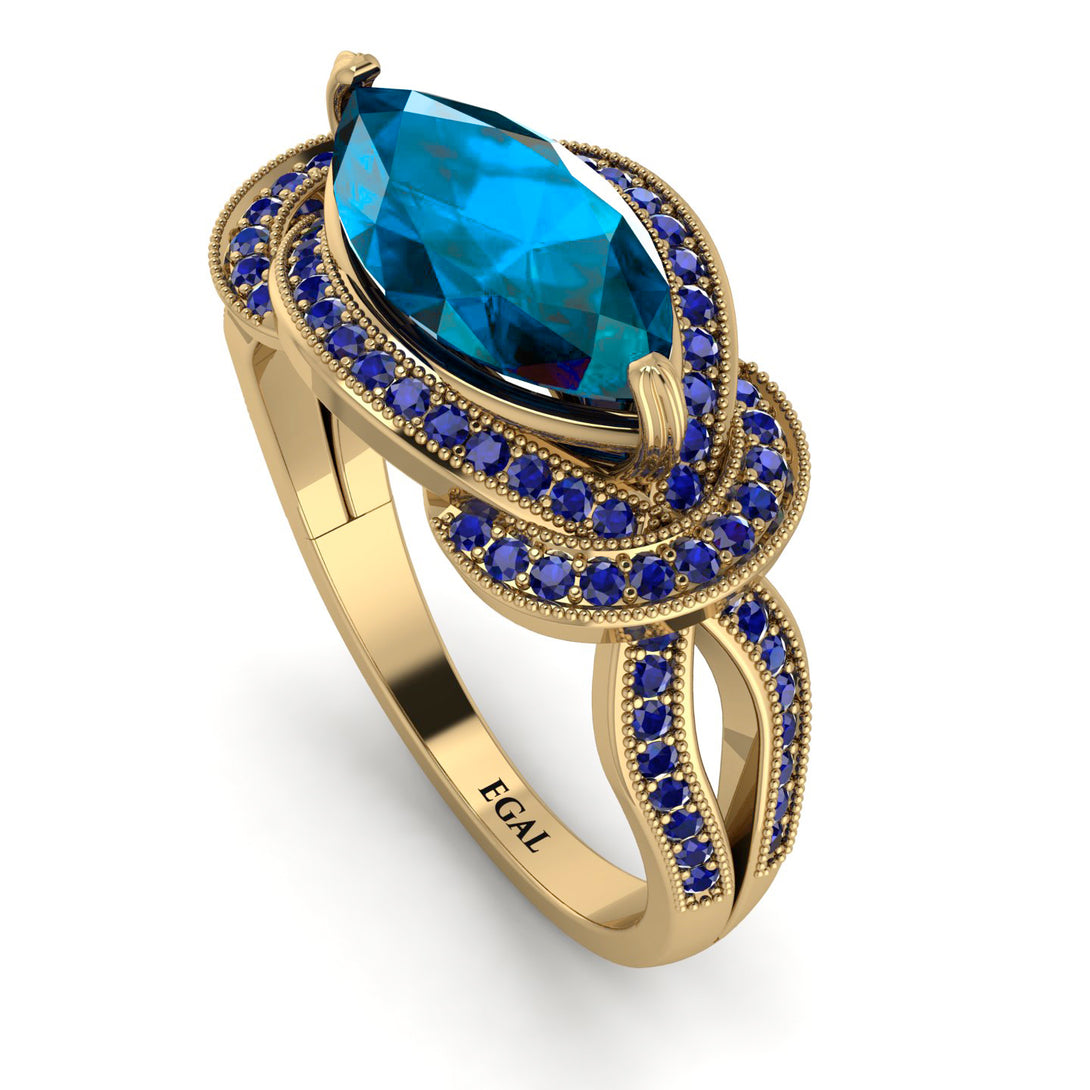 Milgrain Marquise Blue Topaz Engagement Ring - Marley No. 513