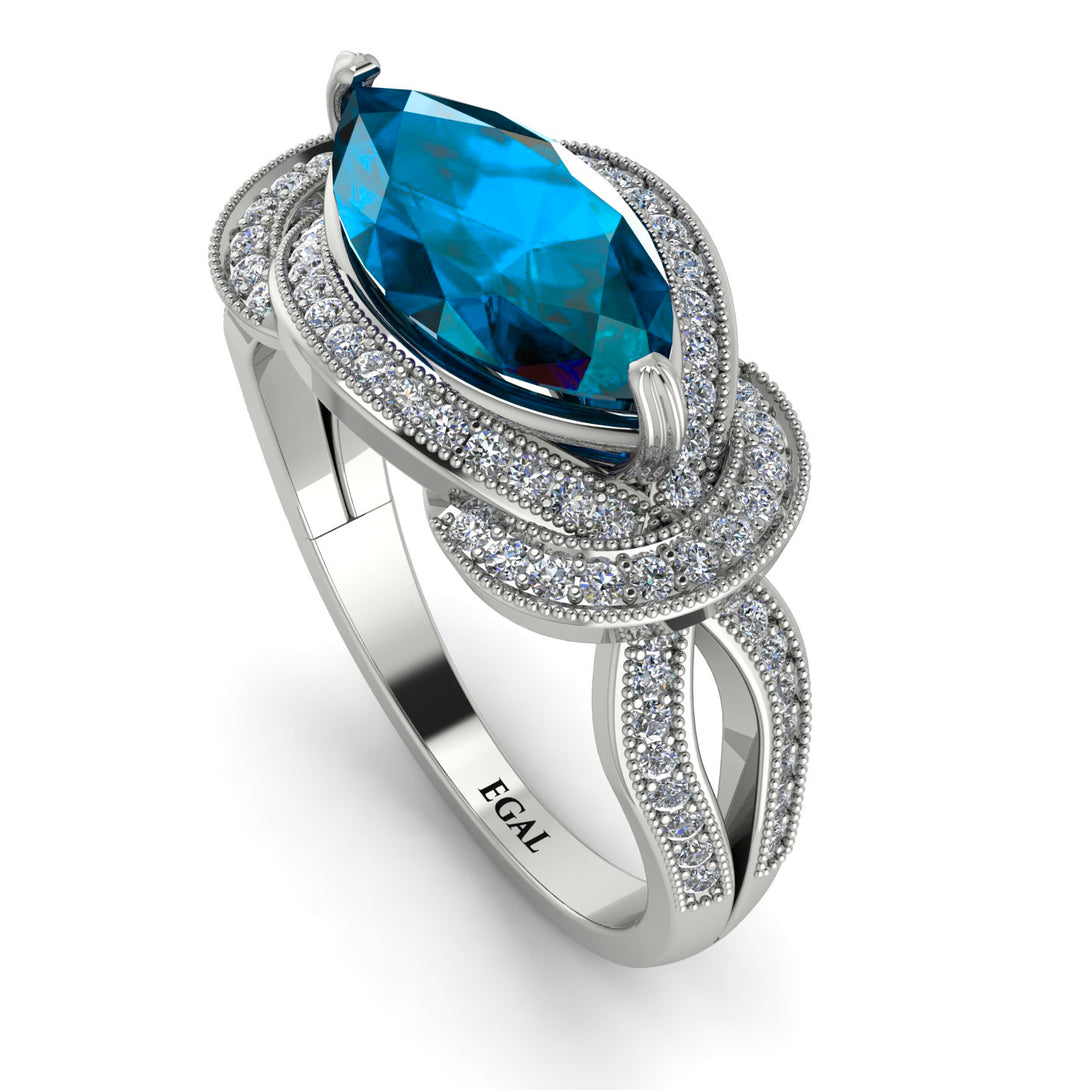 Milgrain Marquise Blue Topaz Engagement Ring - Marley No. 503