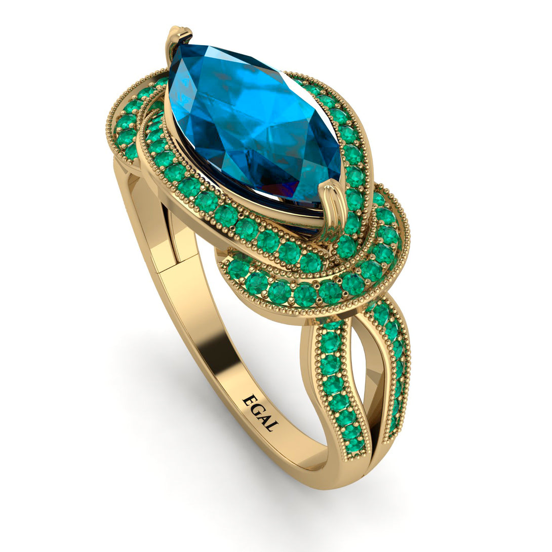 Milgrain Marquise Blue Topaz Engagement Ring - Marley No. 504