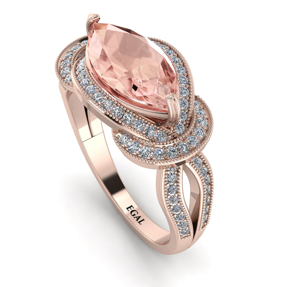 Milgrain Marquise Morganite Engagement Ring - Marley No. 902