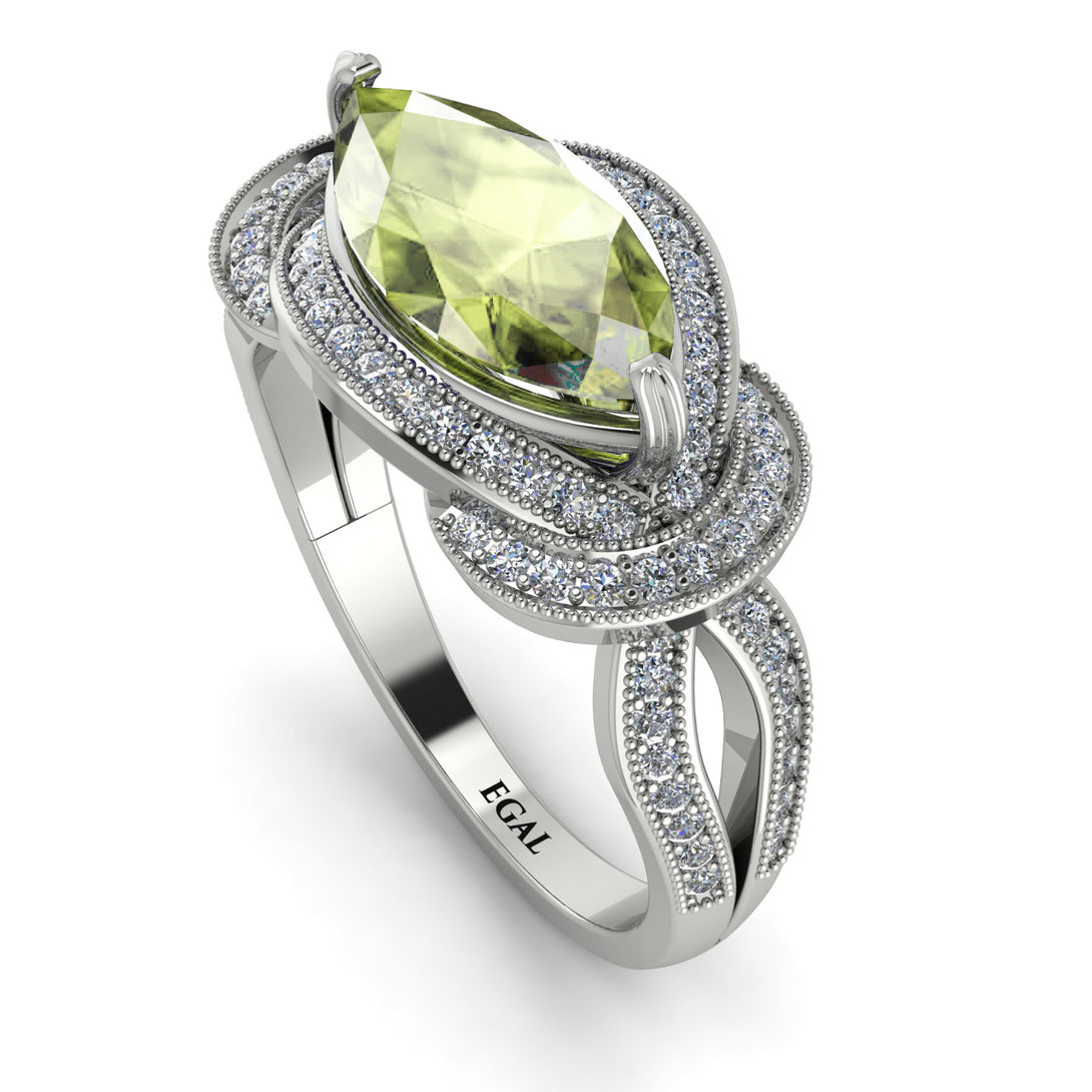 Milgrain Marquise Peridot Engagement Ring - Marley No. 703
