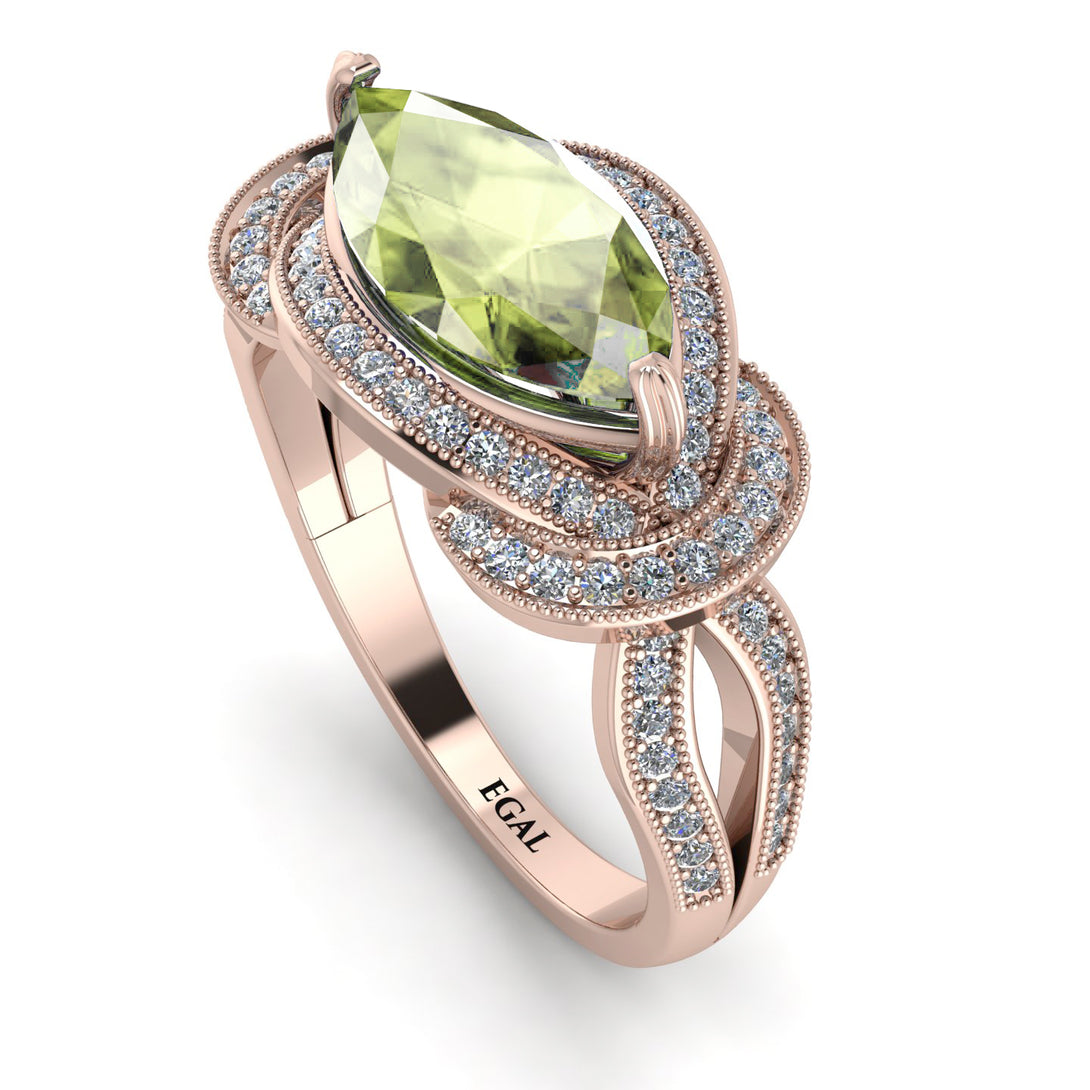 Milgrain Marquise Peridot Engagement Ring - Marley No. 702
