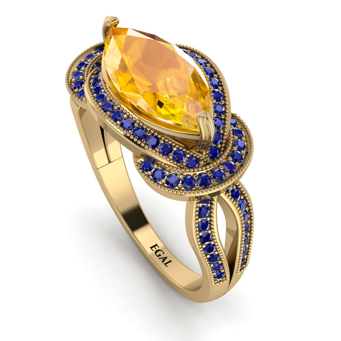 Milgrain Marquise Yellow Diamond Engagement Ring - Marley No. 1013