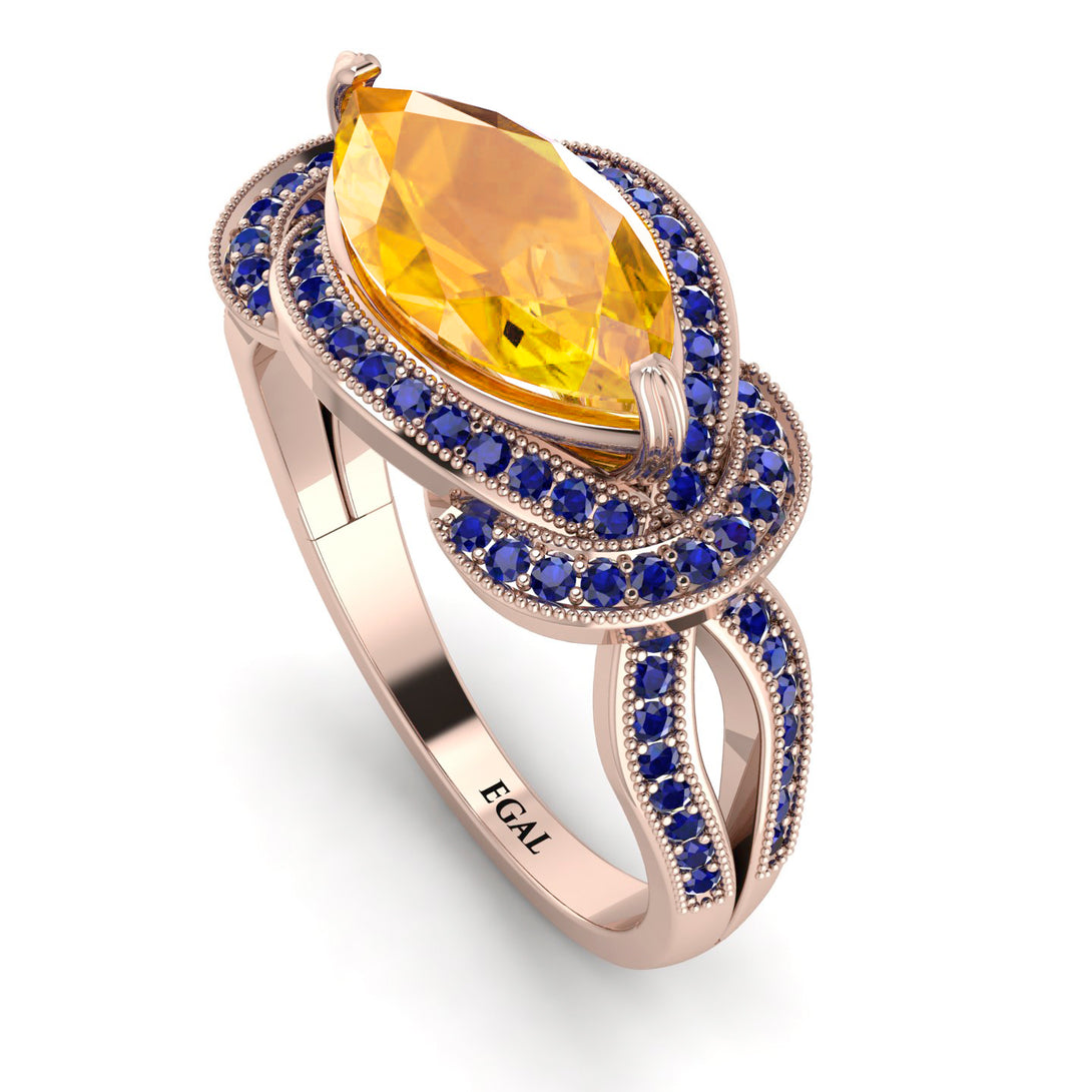Milgrain Marquise Yellow Diamond Engagement Ring - Marley No. 1014