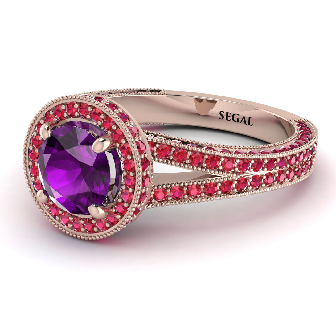 Milgrain Round Amethyst Engagement Ring - Payton No. 311