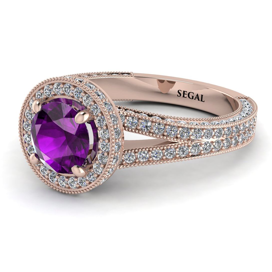Milgrain Round Amethyst Engagement Ring - Payton No. 302