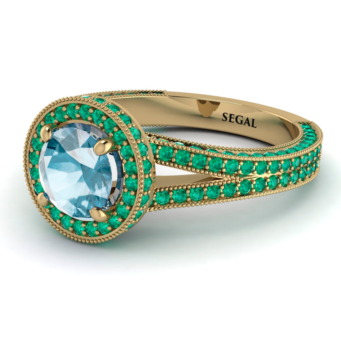Milgrain Round Aquamarine Engagement Ring - Payton No. 404