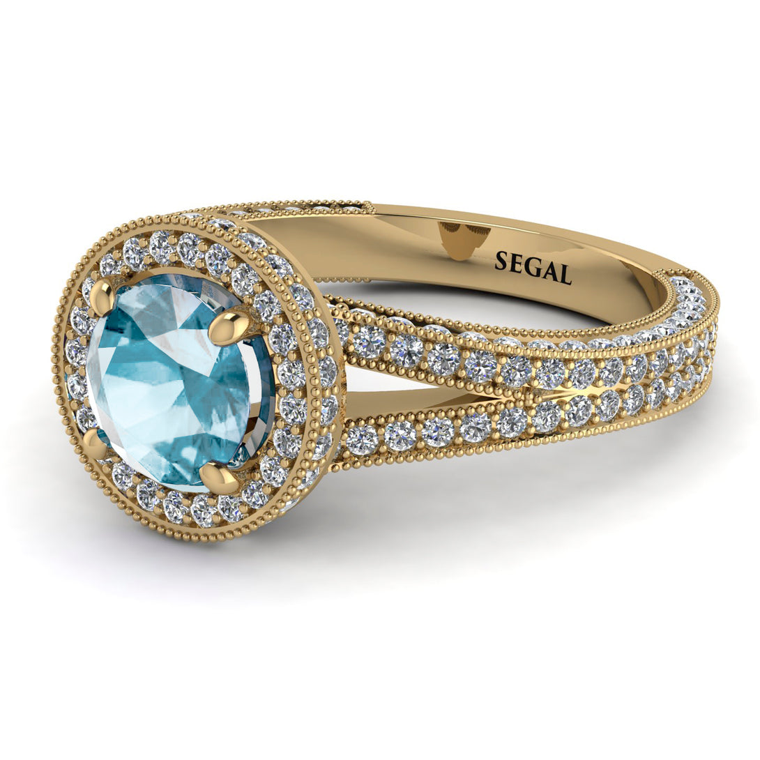 Milgrain Round Aquamarine Engagement Ring - Payton No. 401