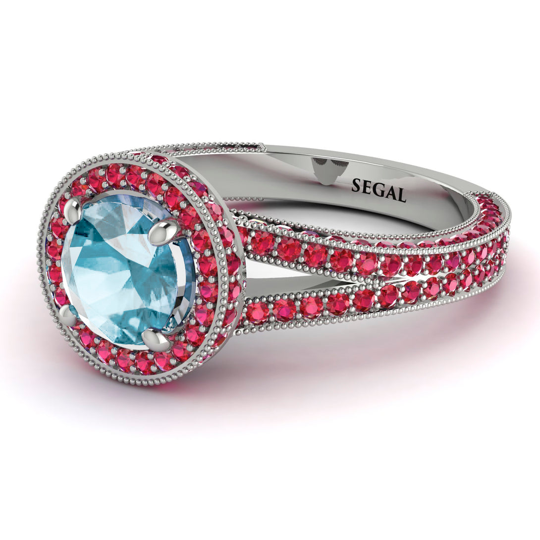 Milgrain Round Aquamarine Engagement Ring - Payton No. 412