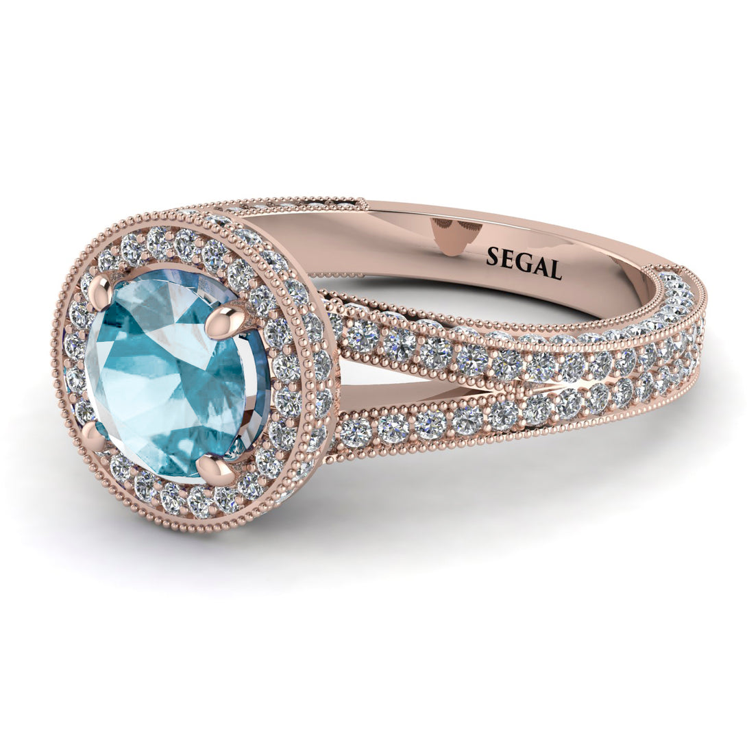 Milgrain Round Aquamarine Engagement Ring - Payton No. 402