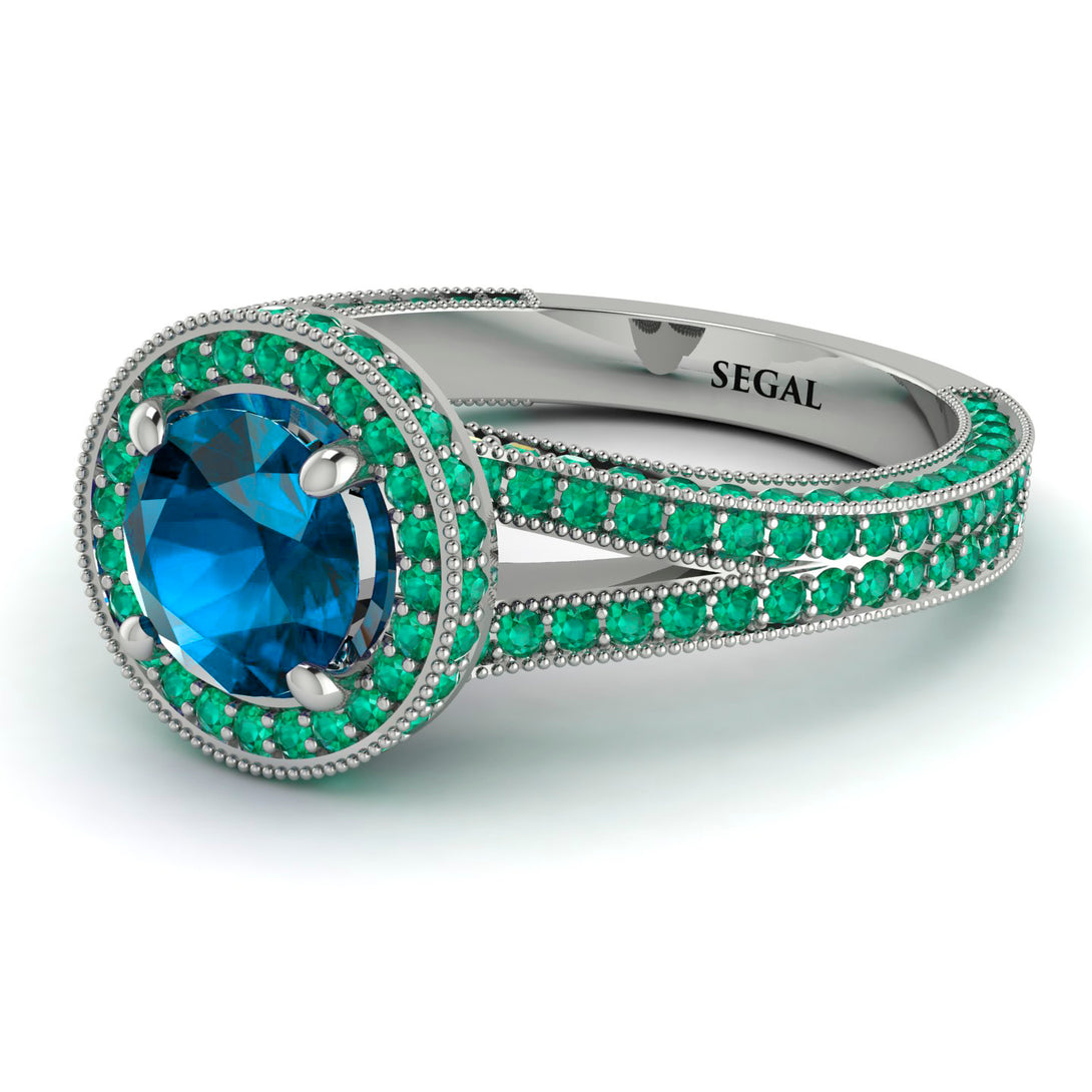 Milgrain Round Blue Topaz Engagement Ring - Payton No. 506