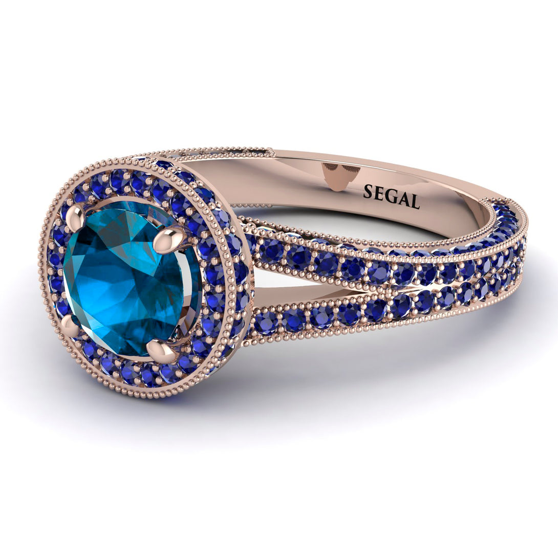 Milgrain Round Blue Topaz Engagement Ring - Payton No. 514