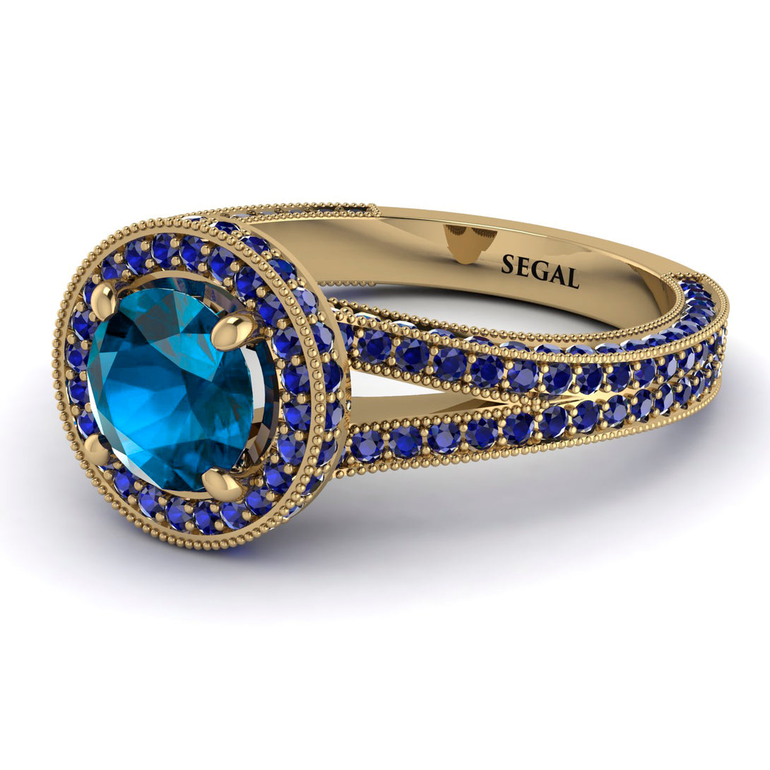 Milgrain Round Blue Topaz Engagement Ring - Payton No. 513