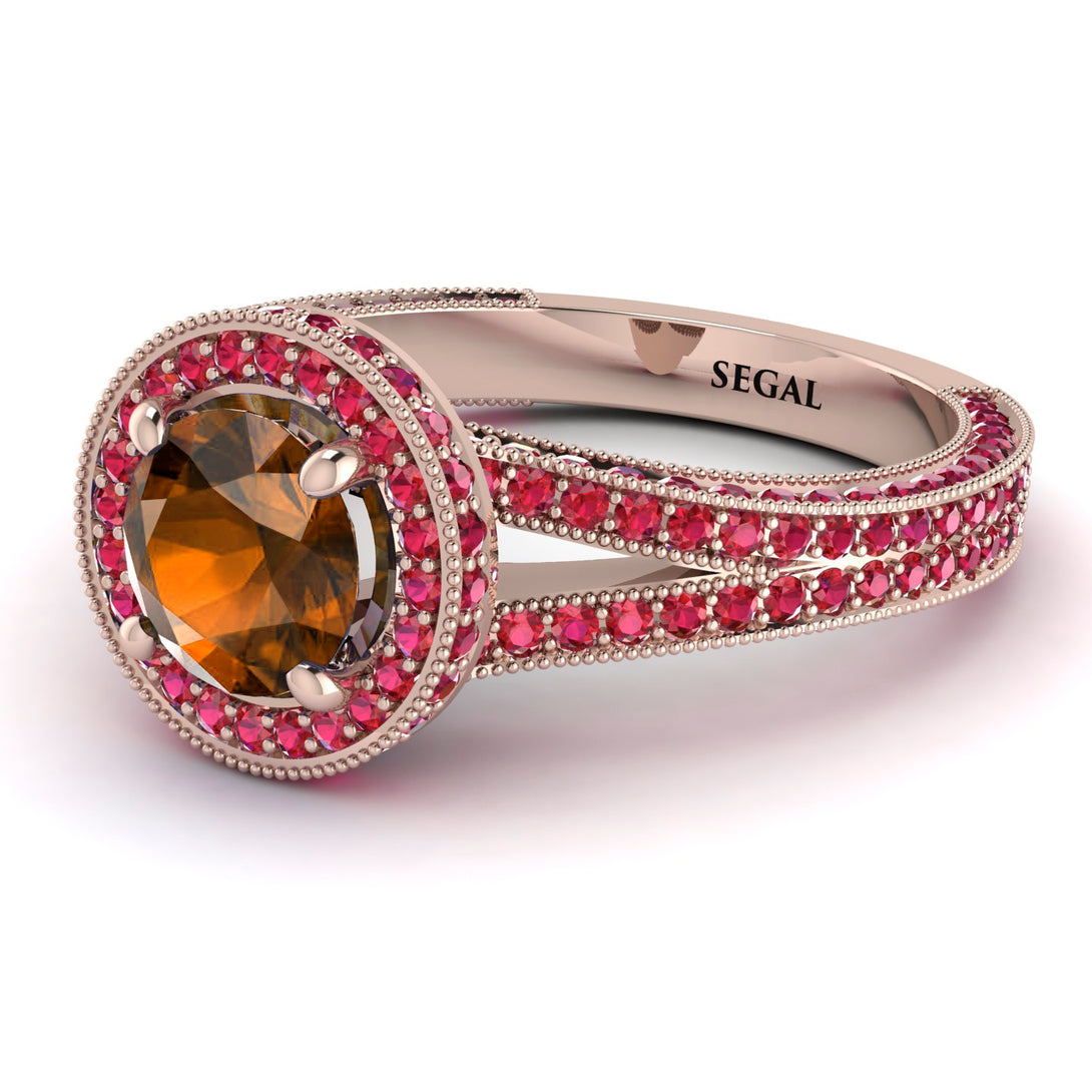 Milgrain Round Brown Diamond Engagement Ring - Payton No. 1111