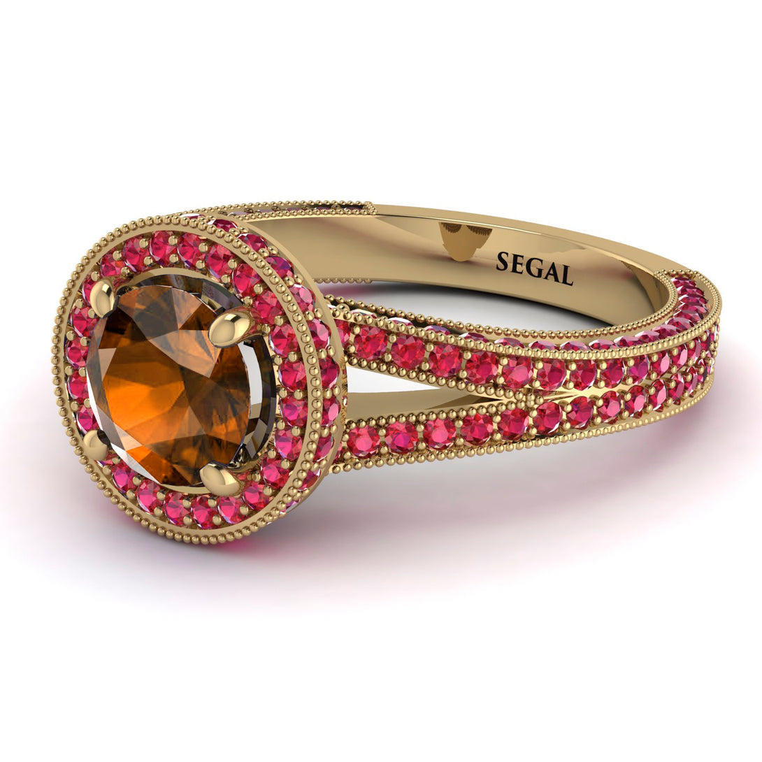 Milgrain Round Brown Diamond Engagement Ring - Payton No. 1110