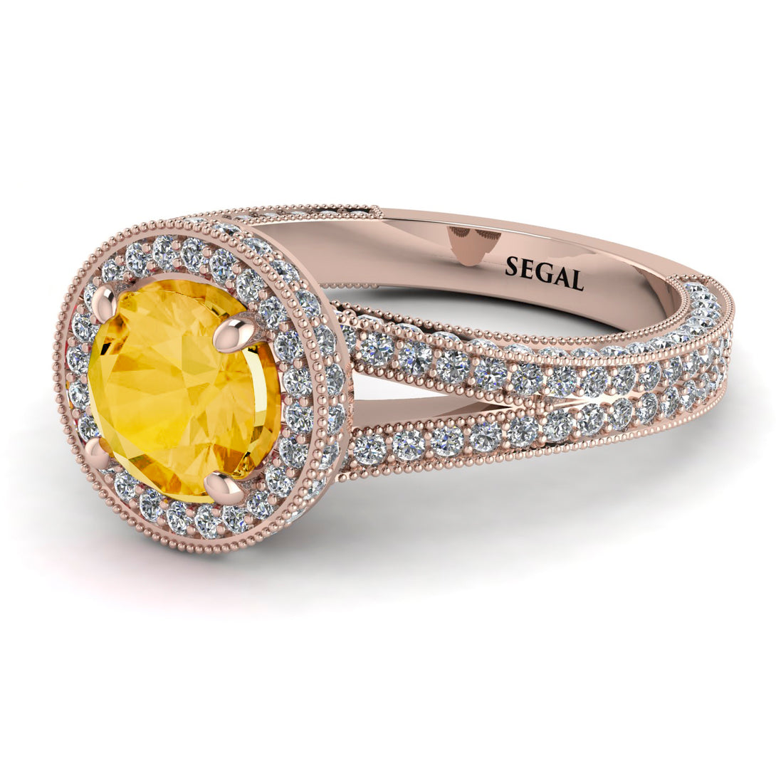 Milgrain Round Citrine Engagement Ring - Payton No. 602