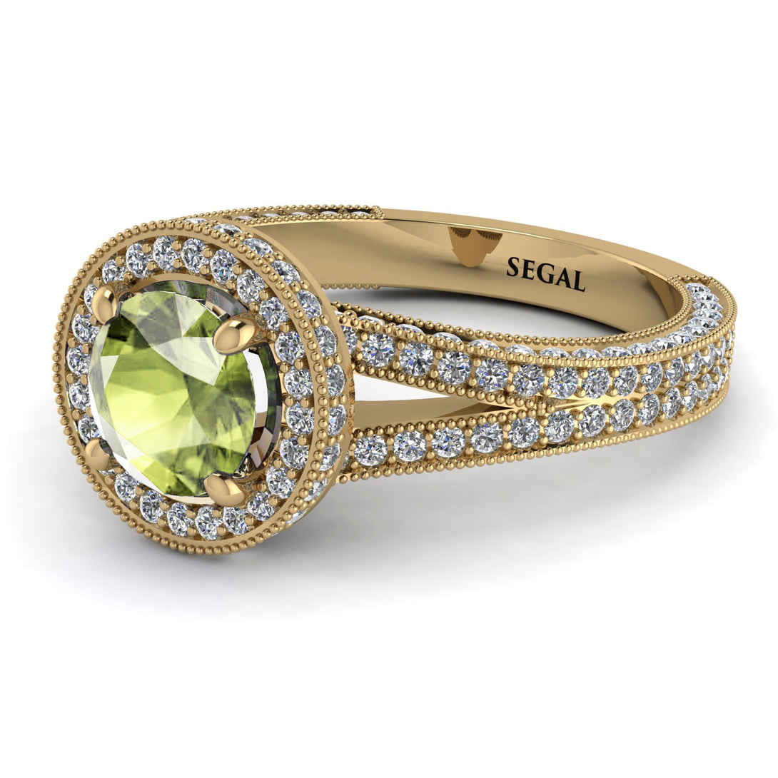 Milgrain Round Peridot Engagement Ring - Payton No. 701