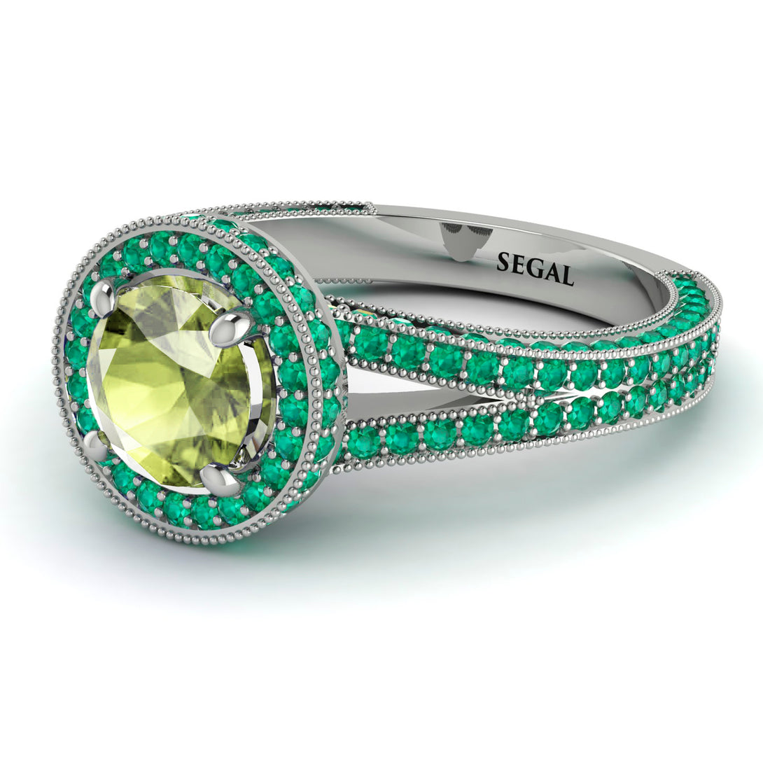 Milgrain Round Peridot Engagement Ring - Payton No. 706