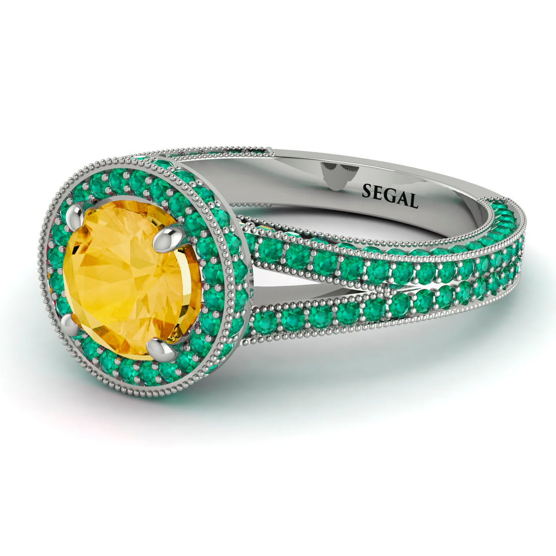 Milgrain Round Citrine Engagement Ring - Payton No. 606
