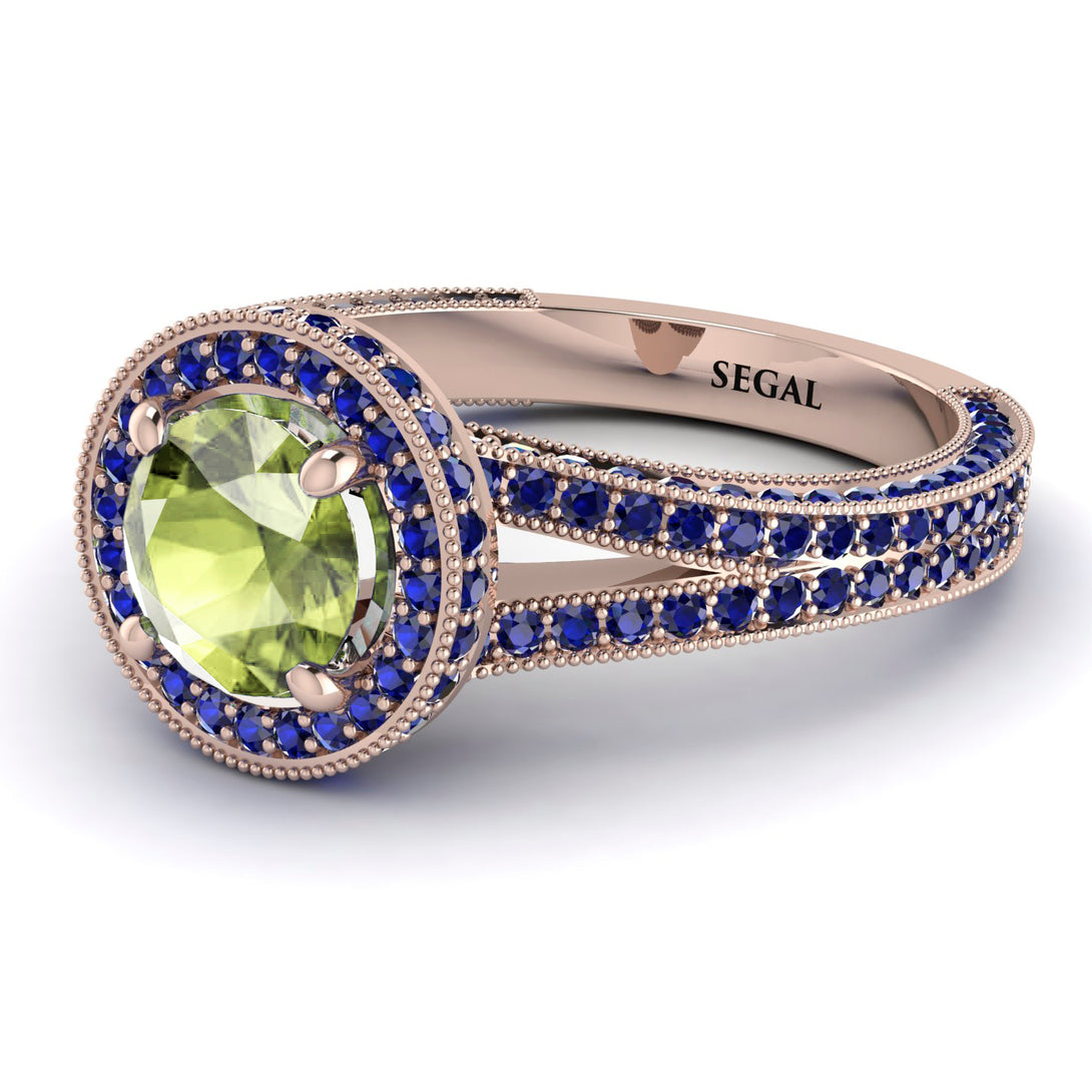 Milgrain Round Peridot Engagement Ring - Payton No. 714