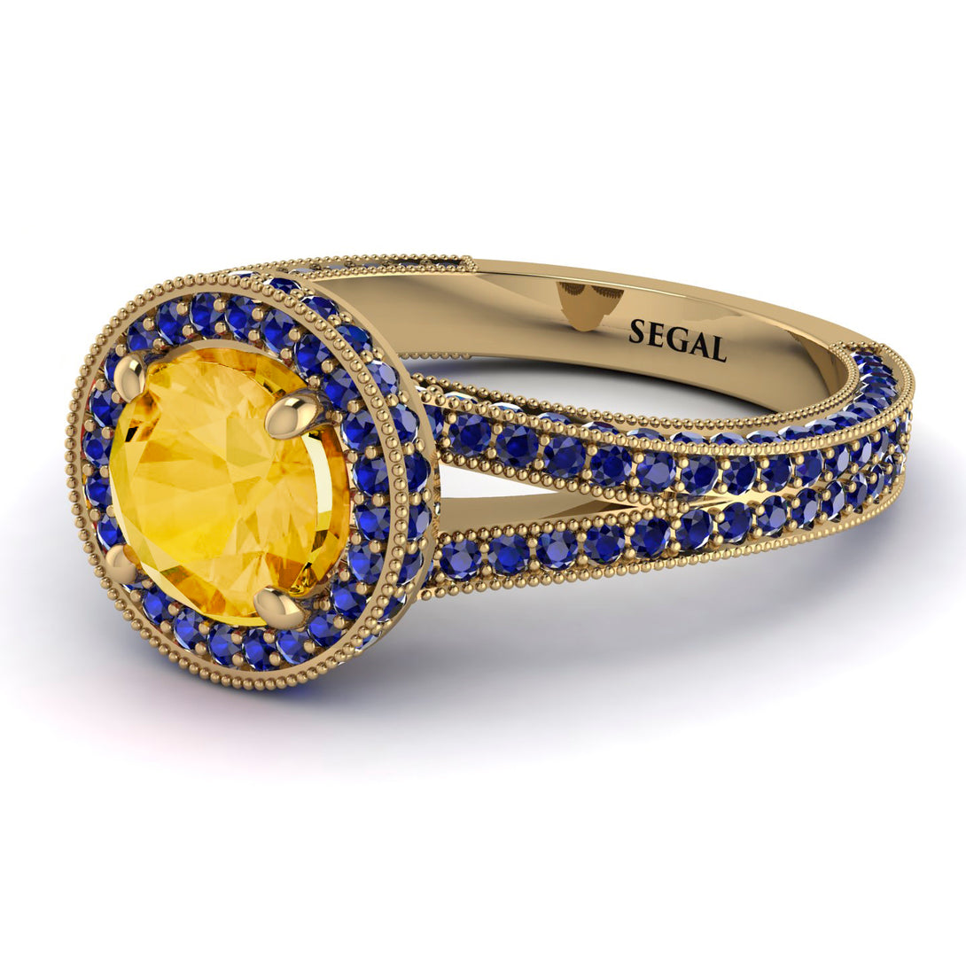Milgrain Round Citrine Engagement Ring - Payton No. 613