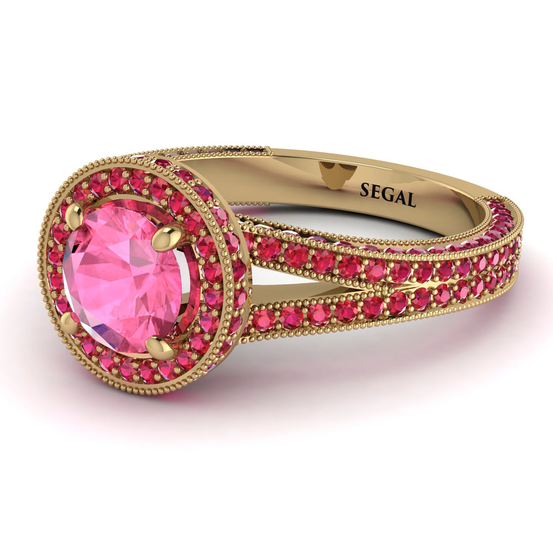 Milgrain Round Pink Moissanite Engagement Ring - Payton No. 810