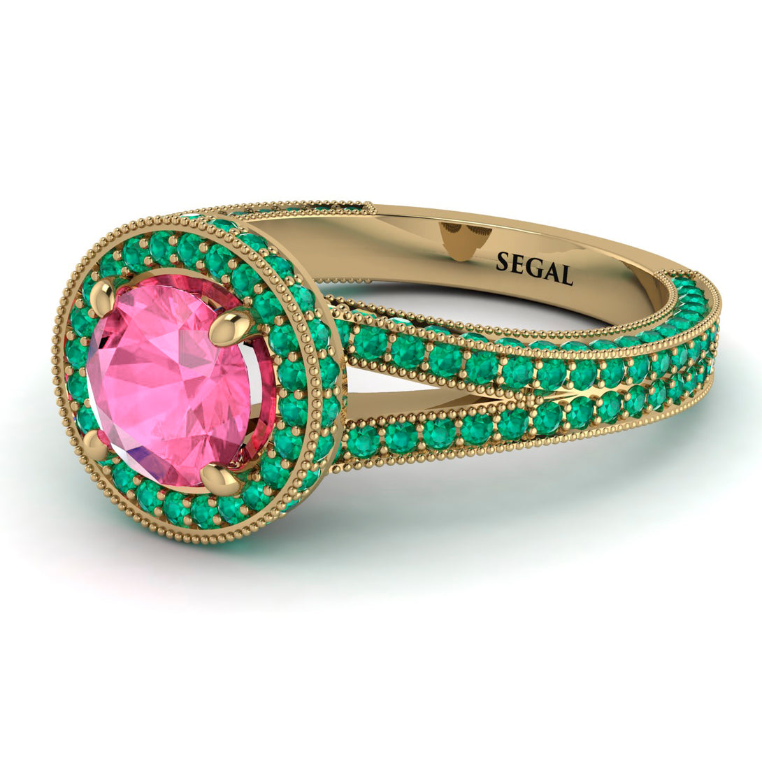 Milgrain Round Pink Moissanite Engagement Ring - Payton No. 804