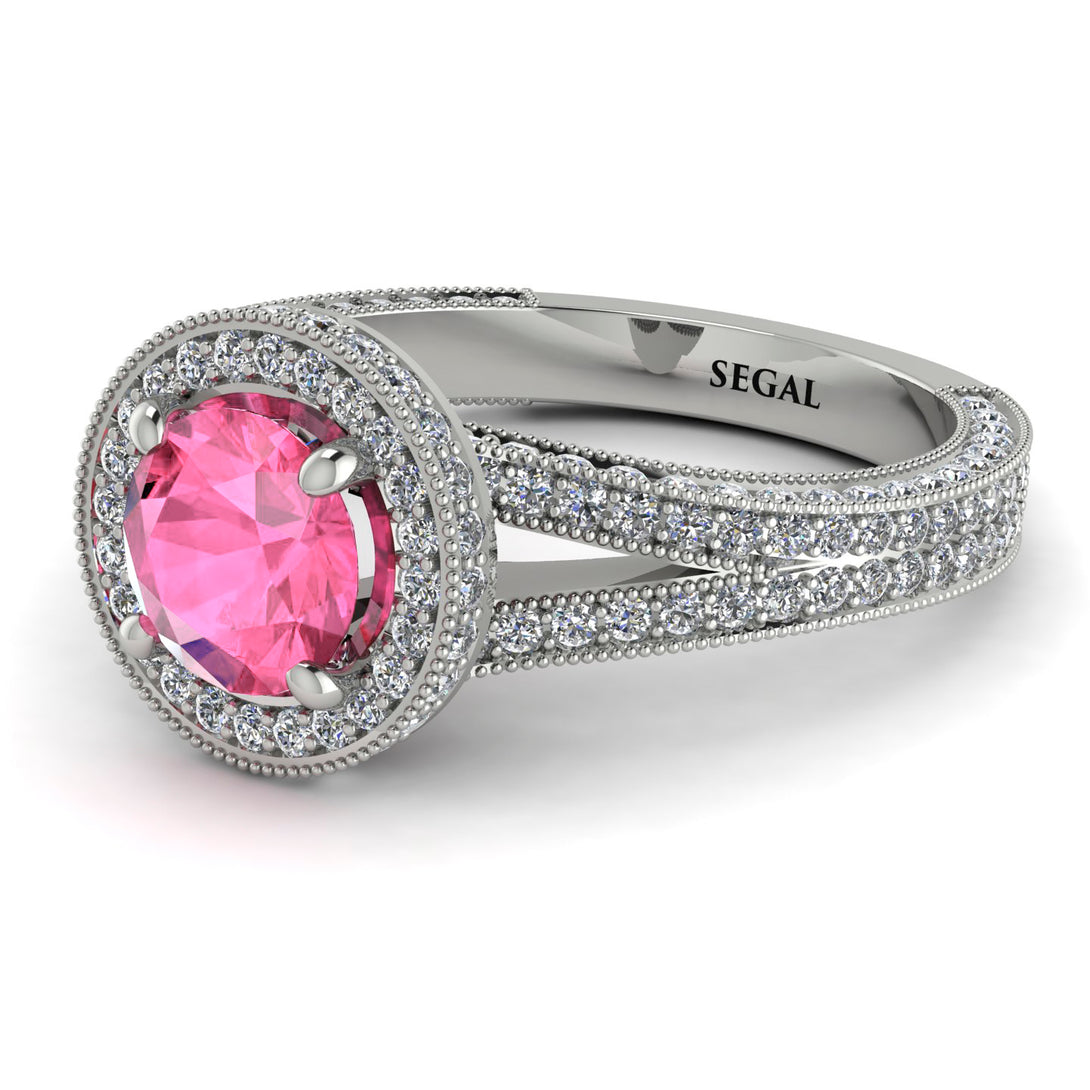 Milgrain Round Pink Moissanite Engagement Ring - Payton No. 803