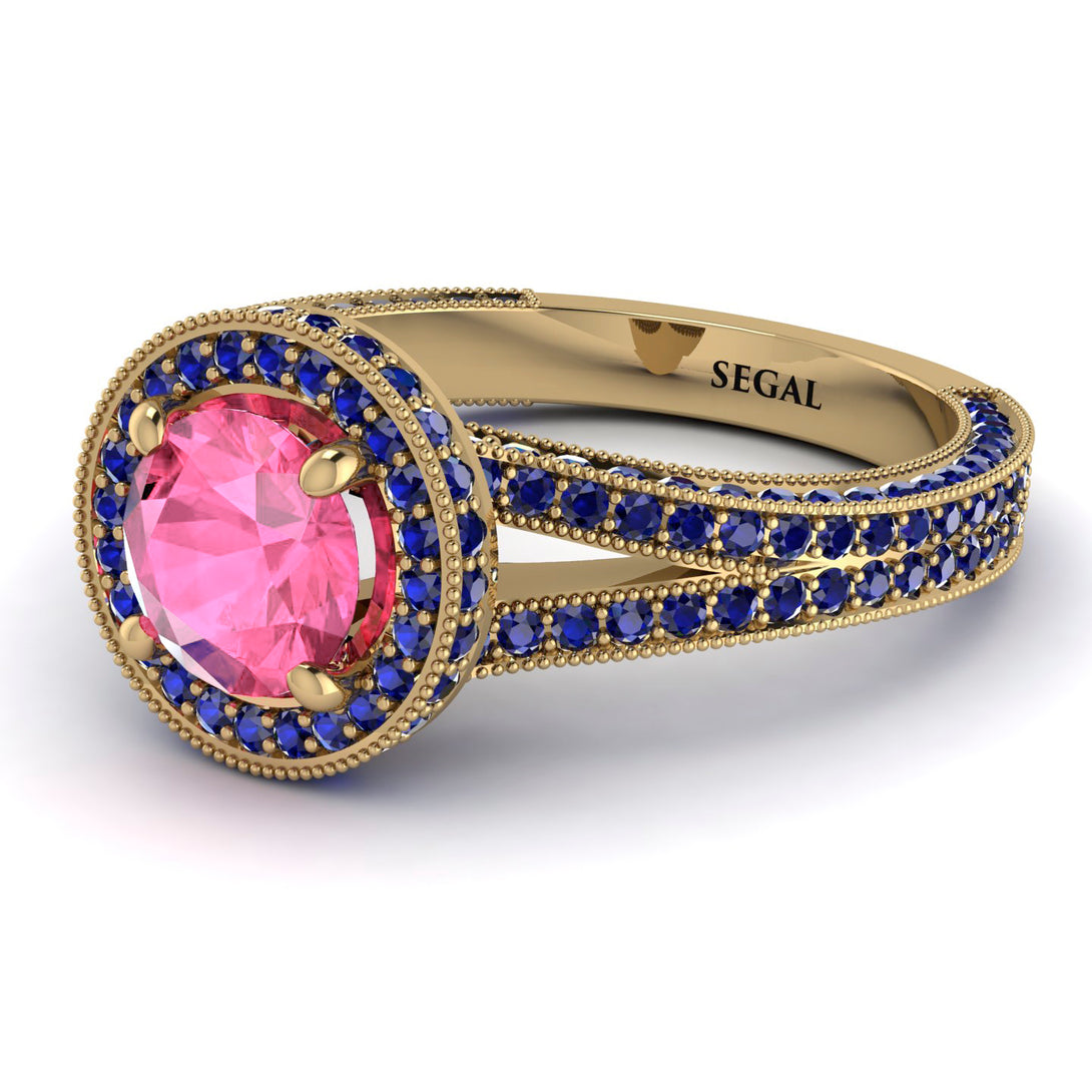 Milgrain Round Pink Moissanite Engagement Ring - Payton No. 813