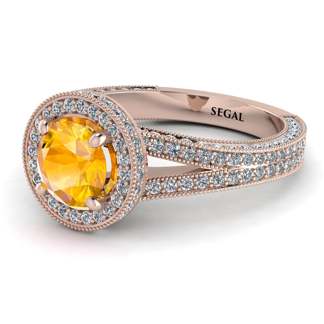 Milgrain Round Yellow Diamond Engagement Ring - Payton No. 1002