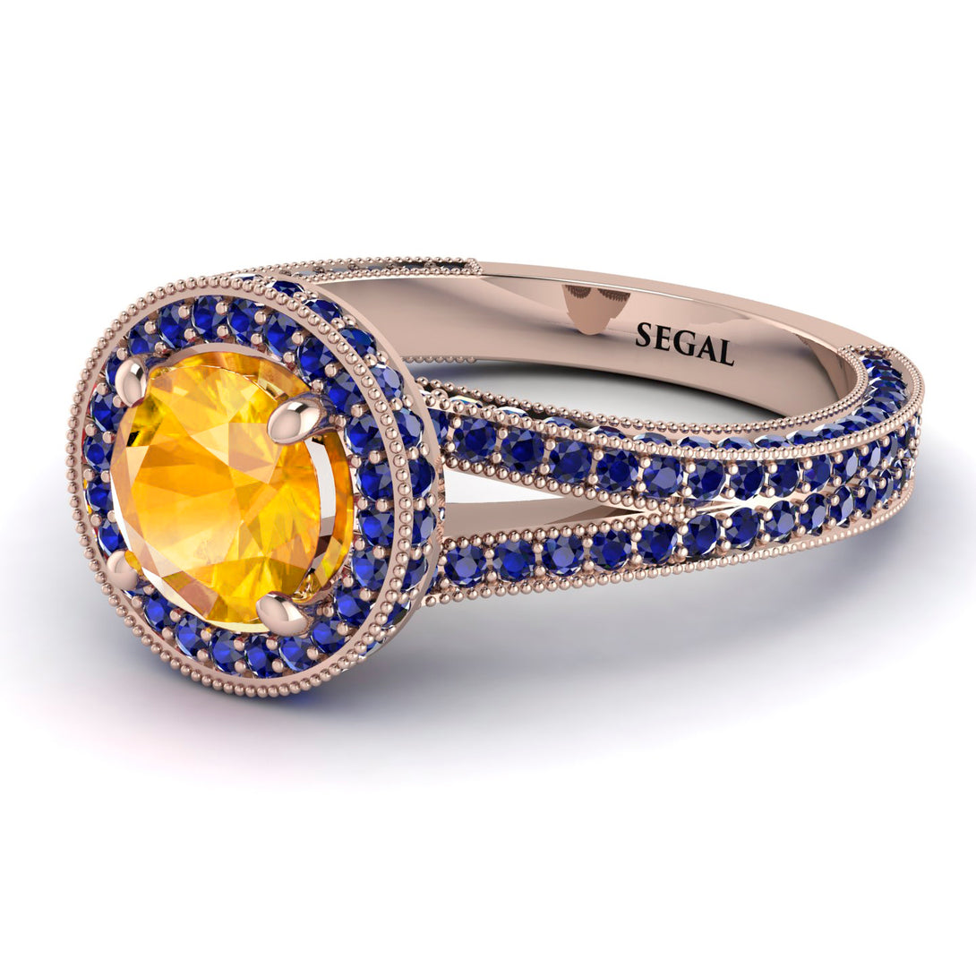 Milgrain Round Yellow Diamond Engagement Ring - Payton No. 1014