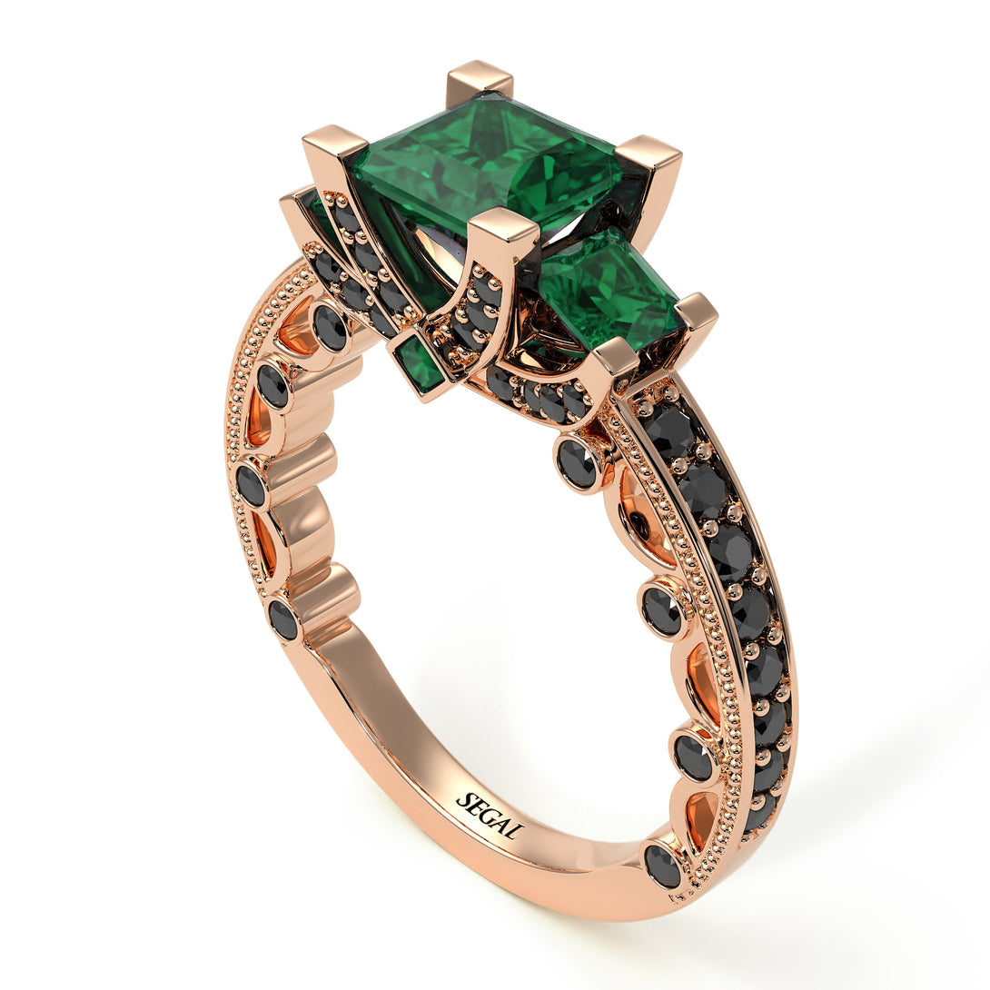 Modern Geometric Emerald Gold Engagement Ring - Beverly No. 35
