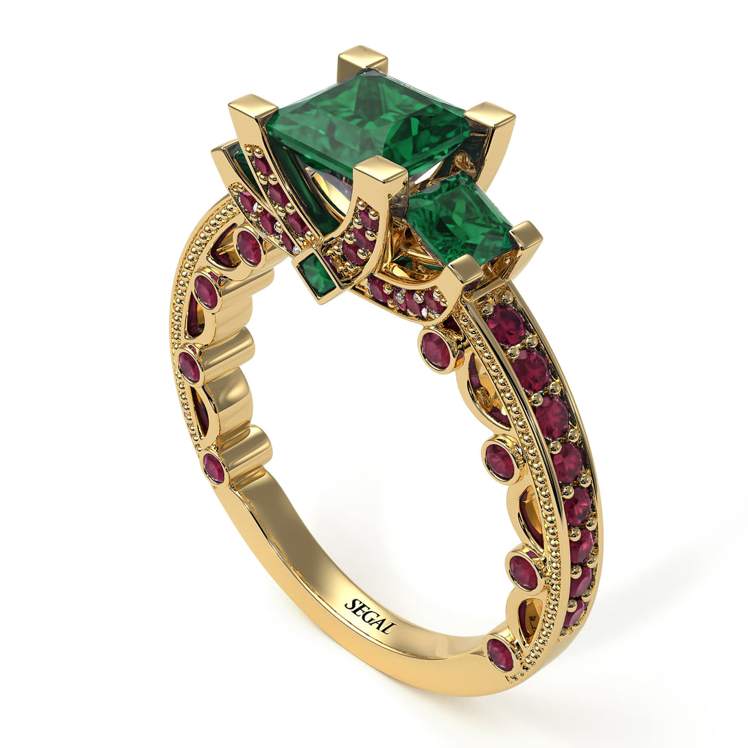 Modern Geometric Emerald Gold Engagement Ring - Beverly No. 49
