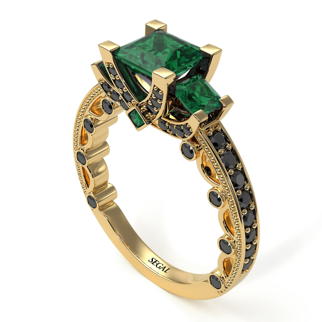 Modern Geometric Emerald Gold Engagement Ring - Beverly No. 34