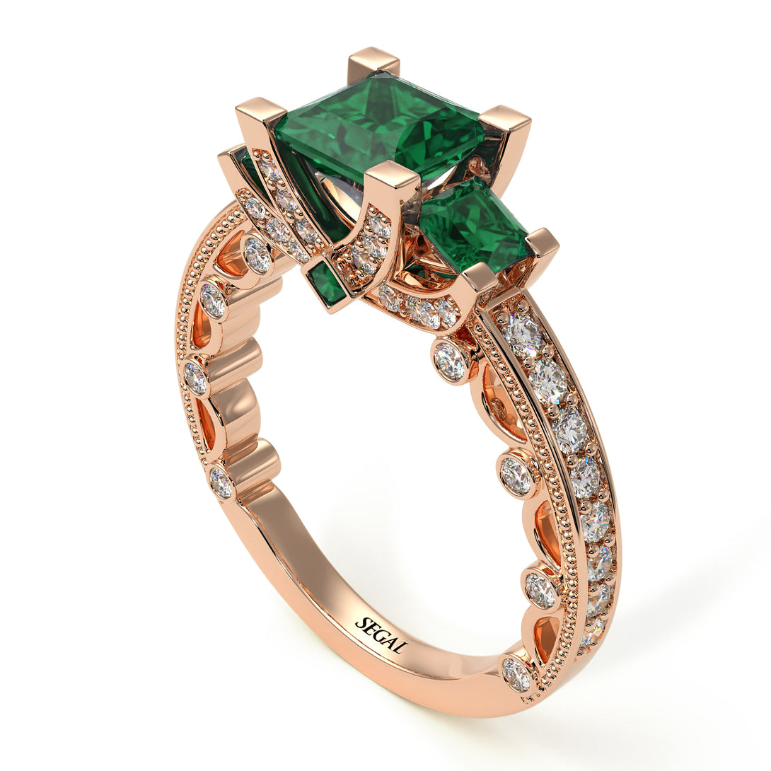 Modern Geometric Emerald Gold Engagement Ring - Beverly No. 5
