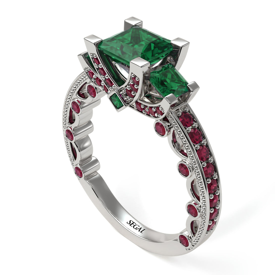 Modern Geometric Emerald Gold Engagement Ring - Beverly No. 51