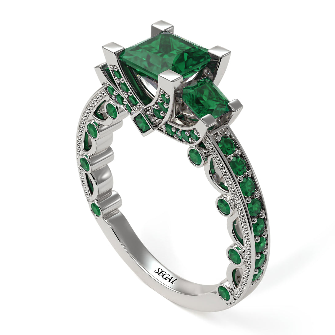 Modern Geometric Emerald Gold Engagement Ring - Beverly No. 21