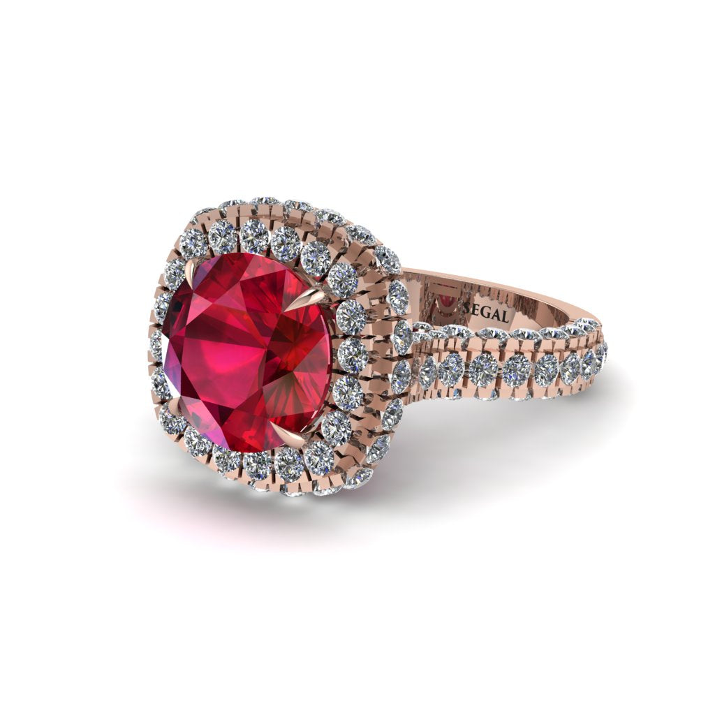Ruby Pave Double Halo Engagement Ring - Eve No. 11