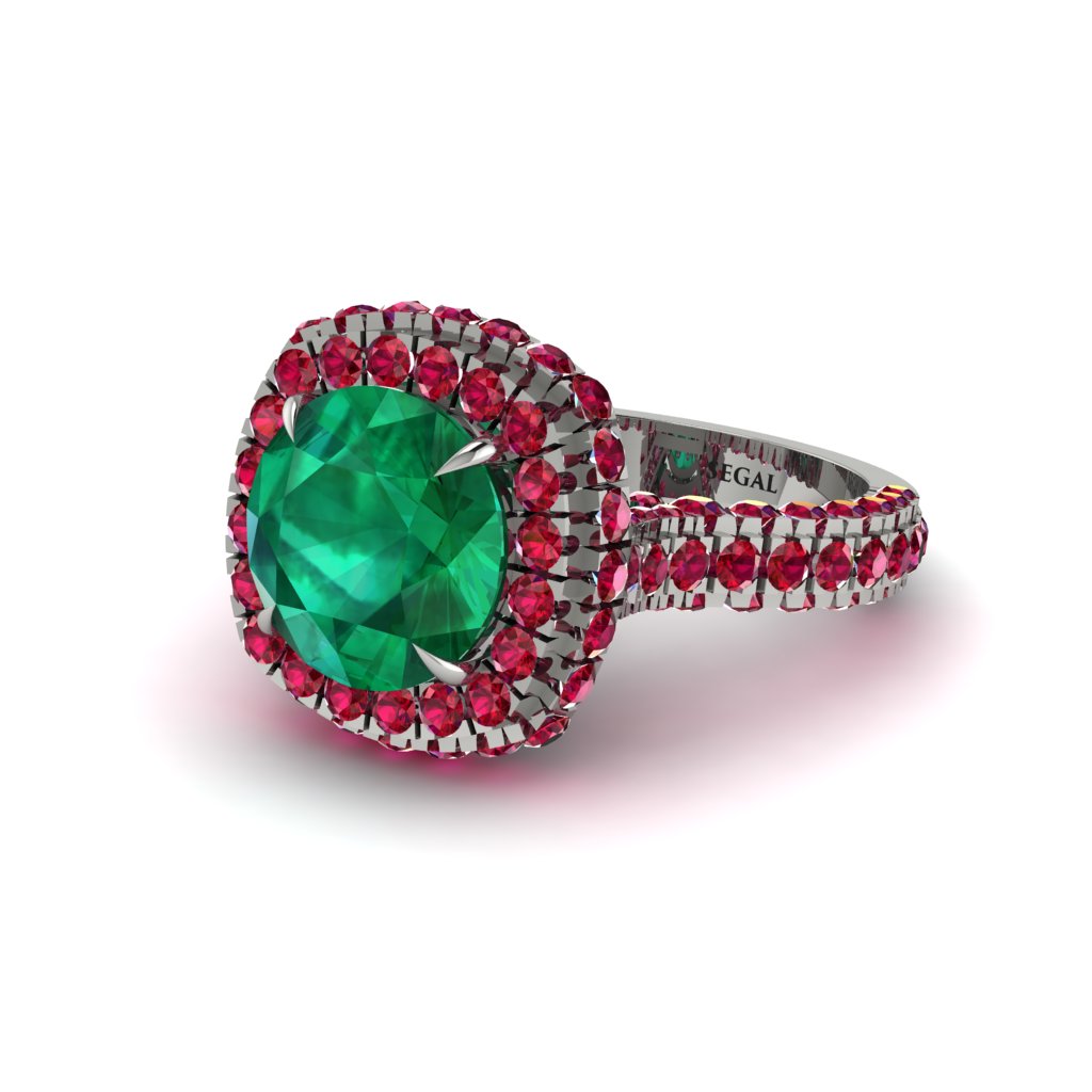 Emerald Pave Double Halo Engagement Ring - Eve No. 51