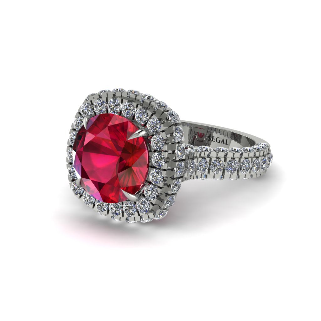 Ruby Pave Double Halo Engagement Ring - Eve No. 12
