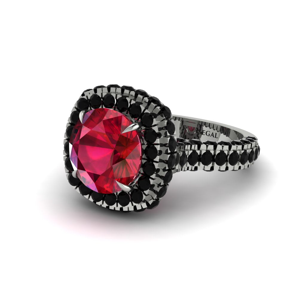 Ruby Pave Double Halo Engagement Ring - Eve No. 42