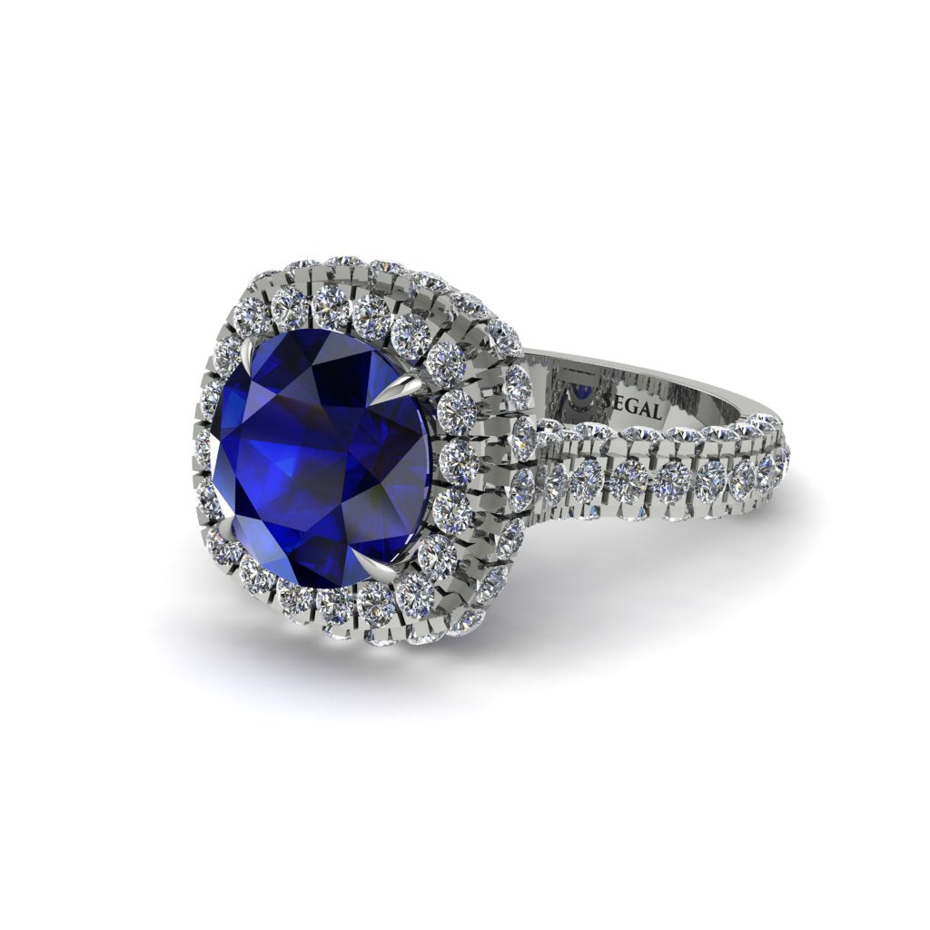 Sapphire Pave Double Halo Engagement Ring - Eve No. 15