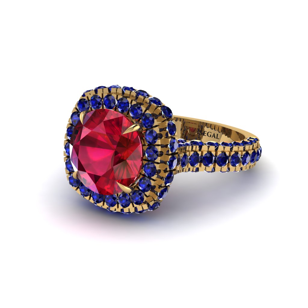 Ruby Pave Double Halo Engagement Ring - Eve No. 70